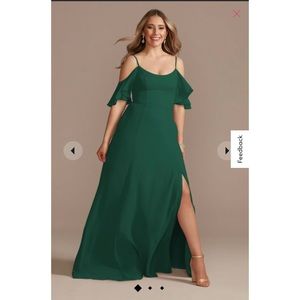 David’s Bridal Cold Shoulder Bridesmaid Dress in Juniper